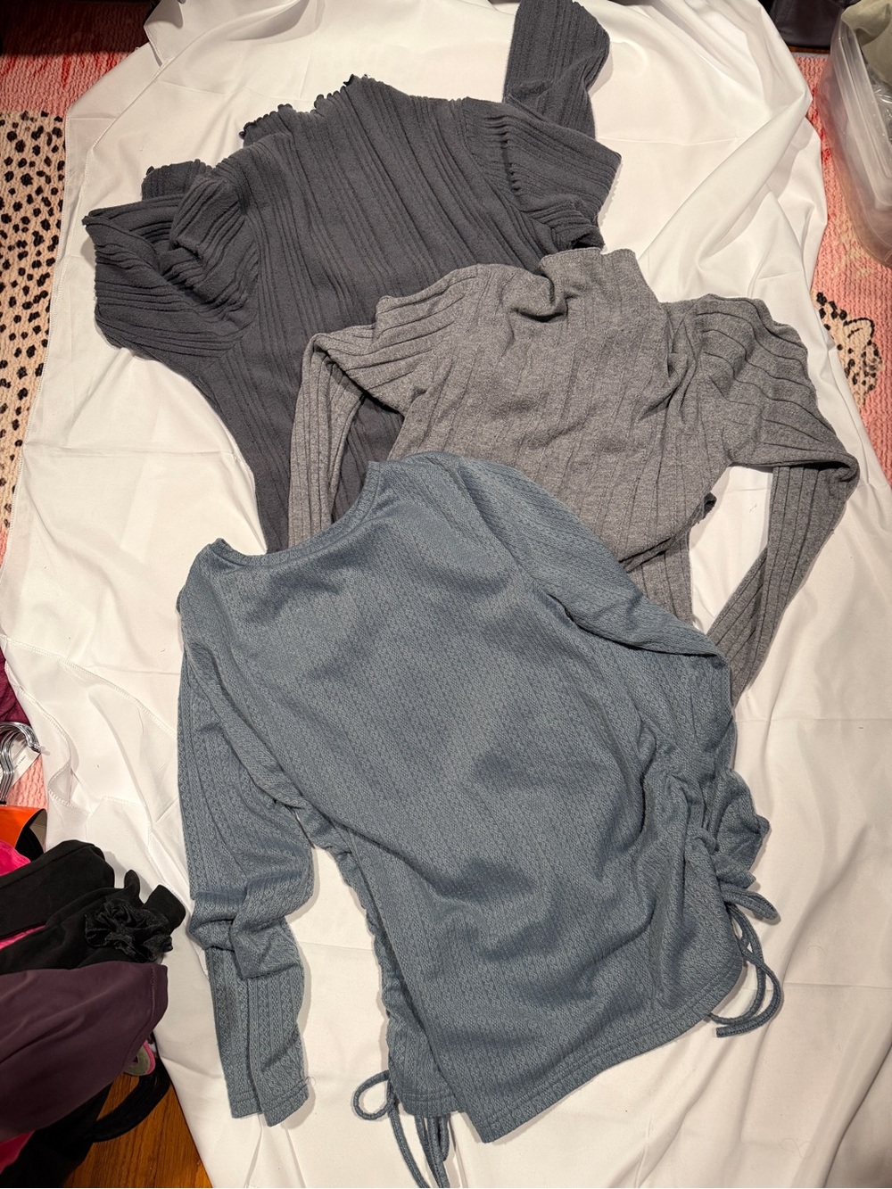 SHEIN Ribbed Cowl & Turtleneck Sweater Trio in Charcoal, Gray, and Dusty Blue